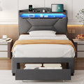 Twin Size Upholstered Bed Frame with Storage Headboard and Drawers D49587