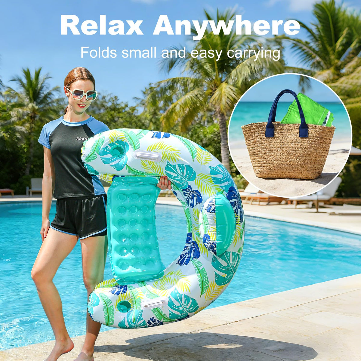 2 Pack Inflatable Pool Float Chair with Cup Holder A635