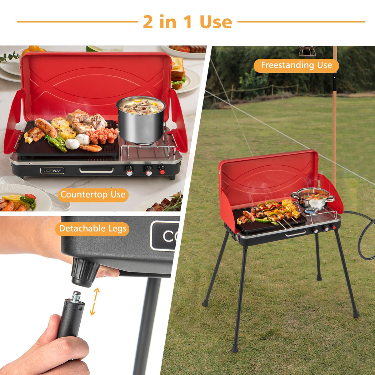 2-Burner Portable Propane Gas Grill with Removable Legs W628650