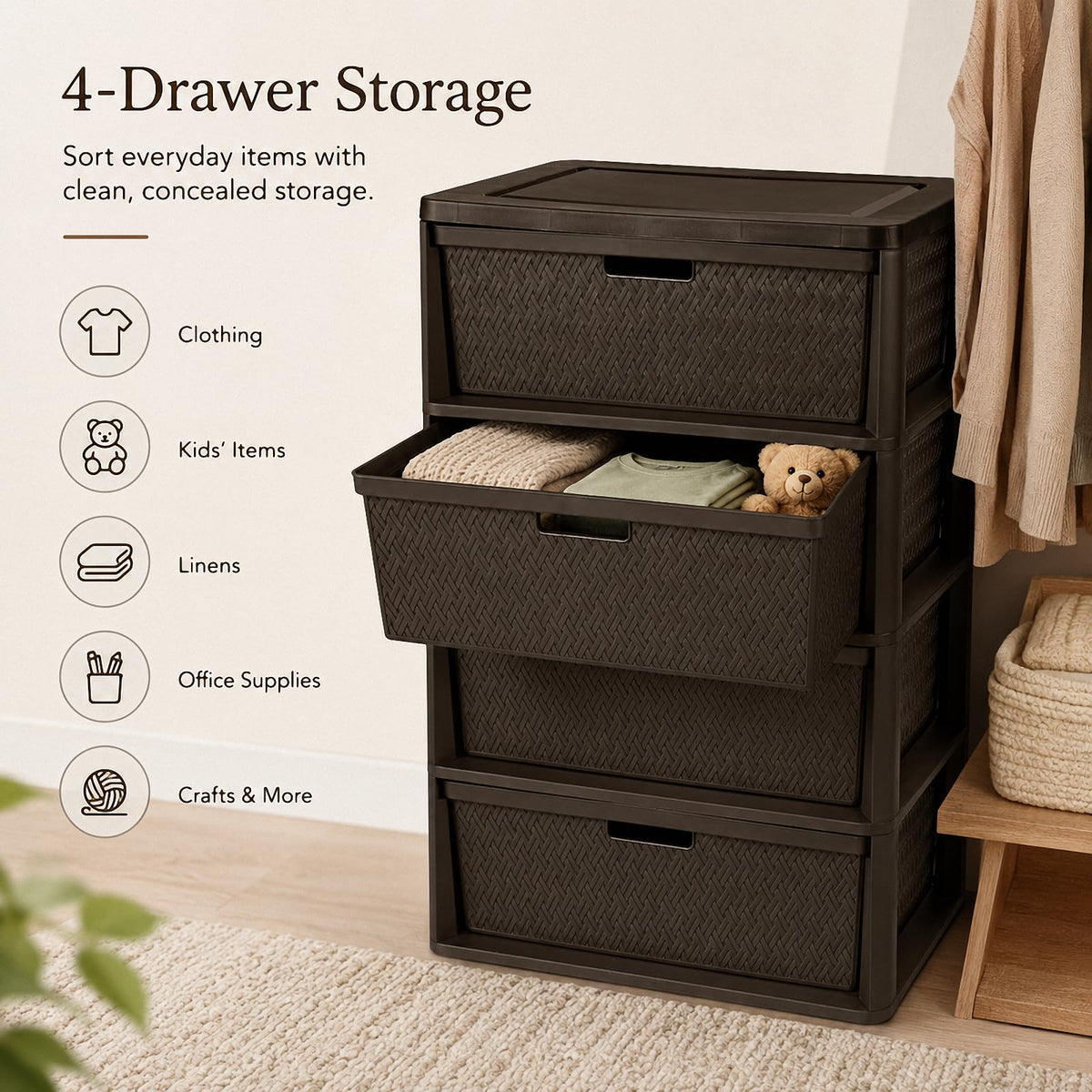 Brown 4 Drawer Plastic Storage Organizer P9453
