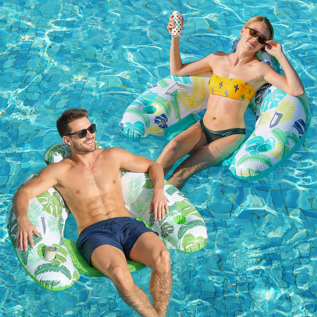 2 Pack Inflatable Pool Float Chair with Cup Holder A635