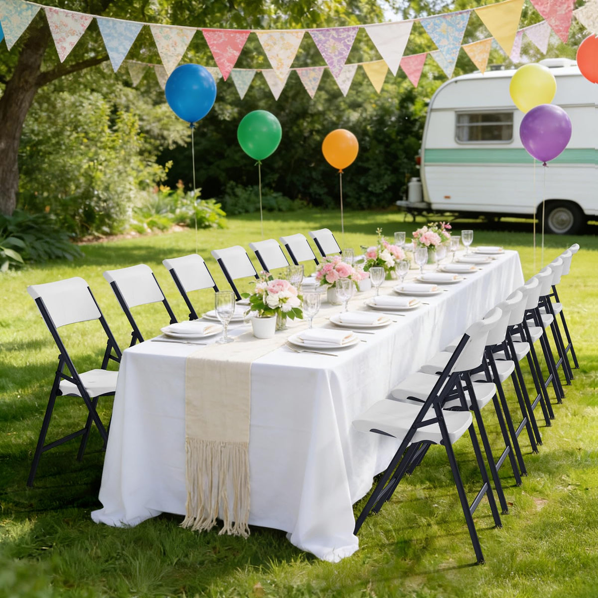 White 4 Pack Plastic Folding Chairs with Metal Frame V7706