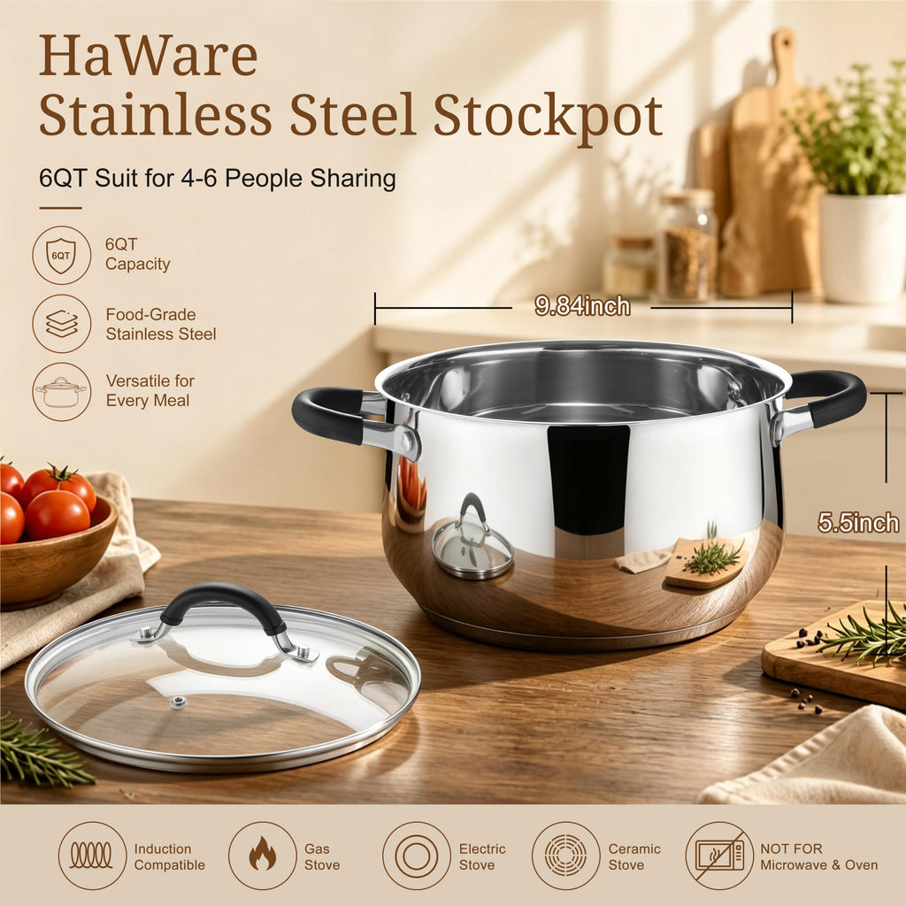 6 Quart Stainless Steel Induction Stock Pot with Lid V262