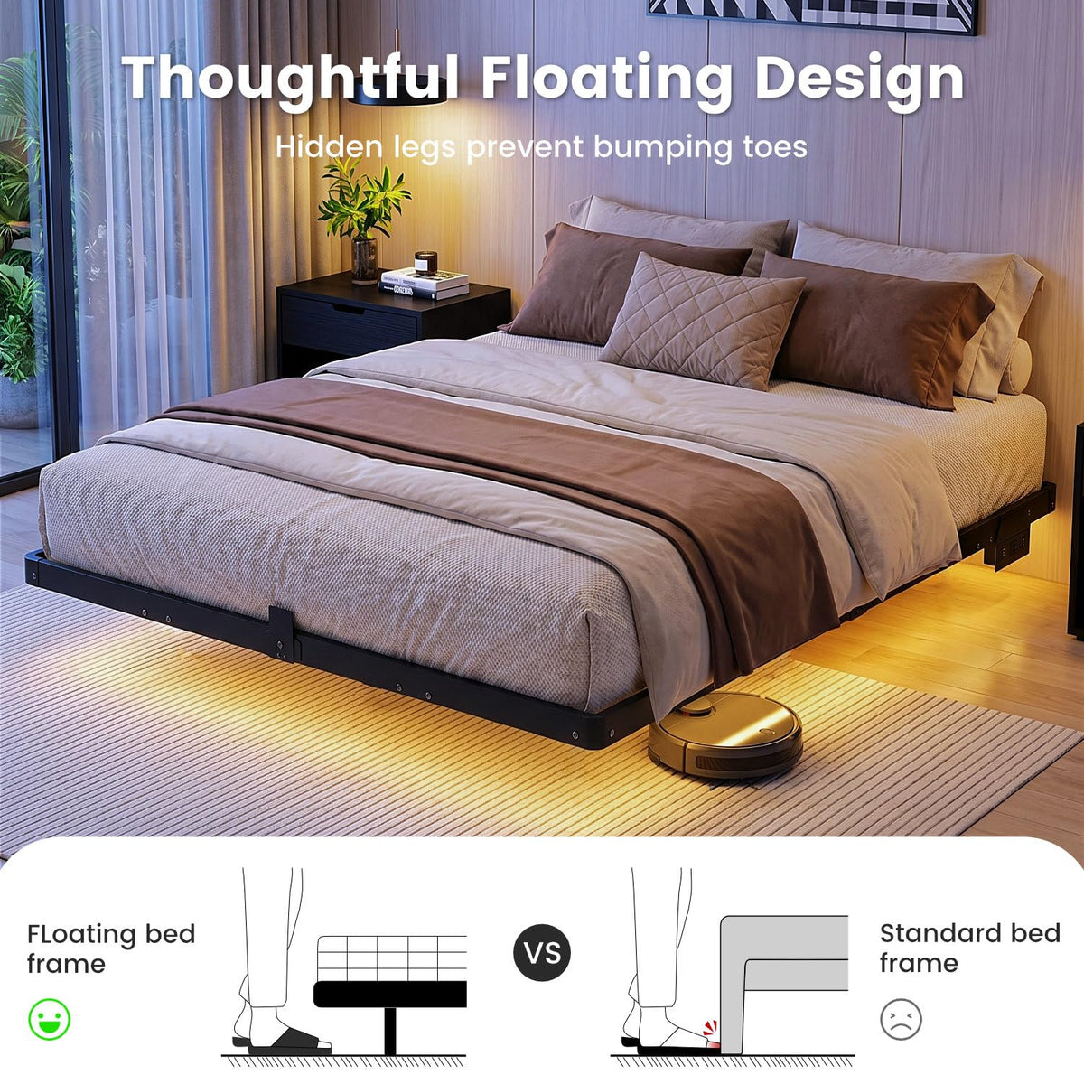 Full Floating Bed Frame with LED Lights D52016
