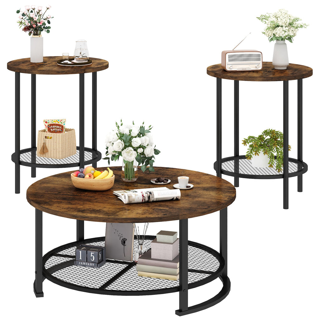 3-Piece Round Coffee Table Set with Storage C72956