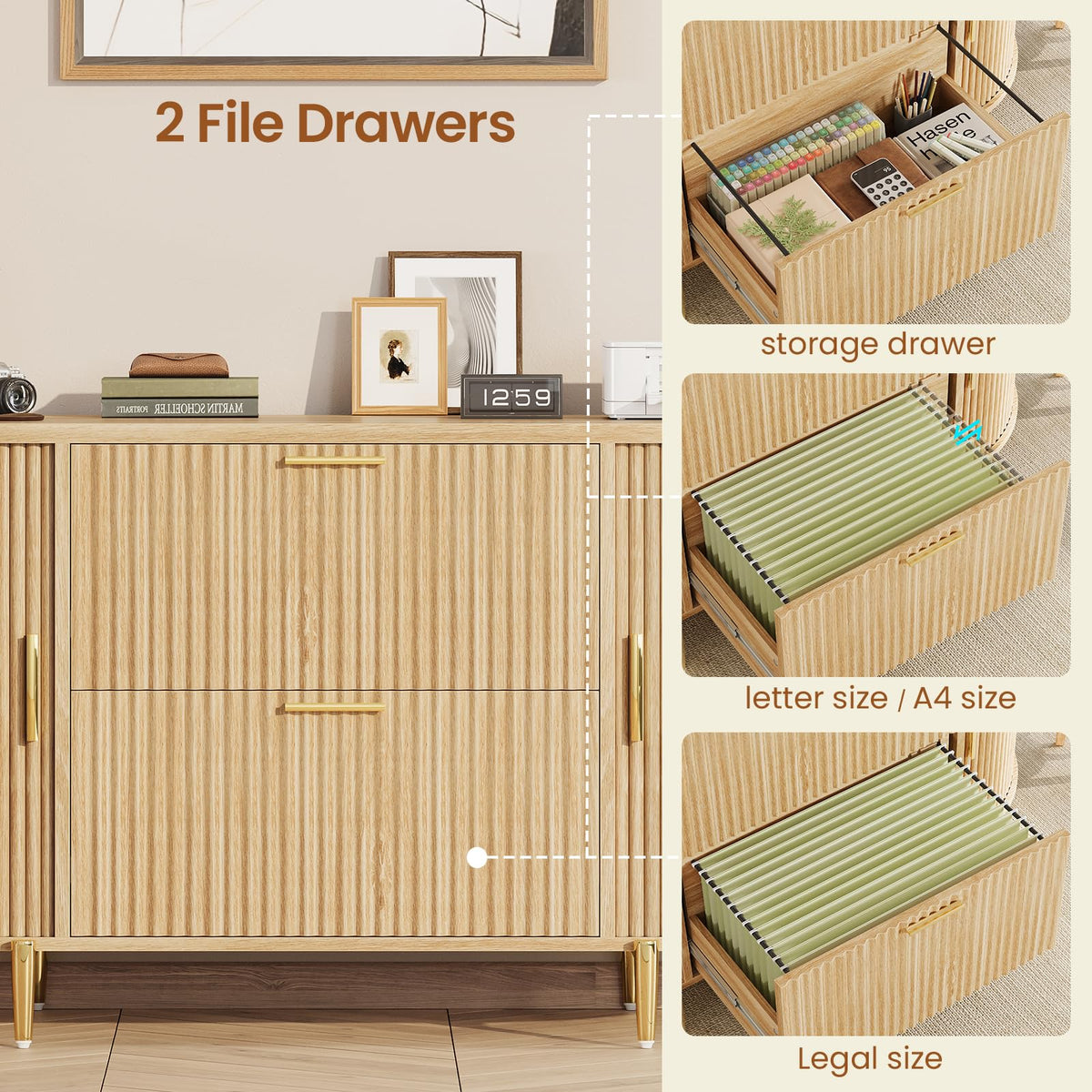 2 Drawer File Cabinet with 2 Sliding Door T44142