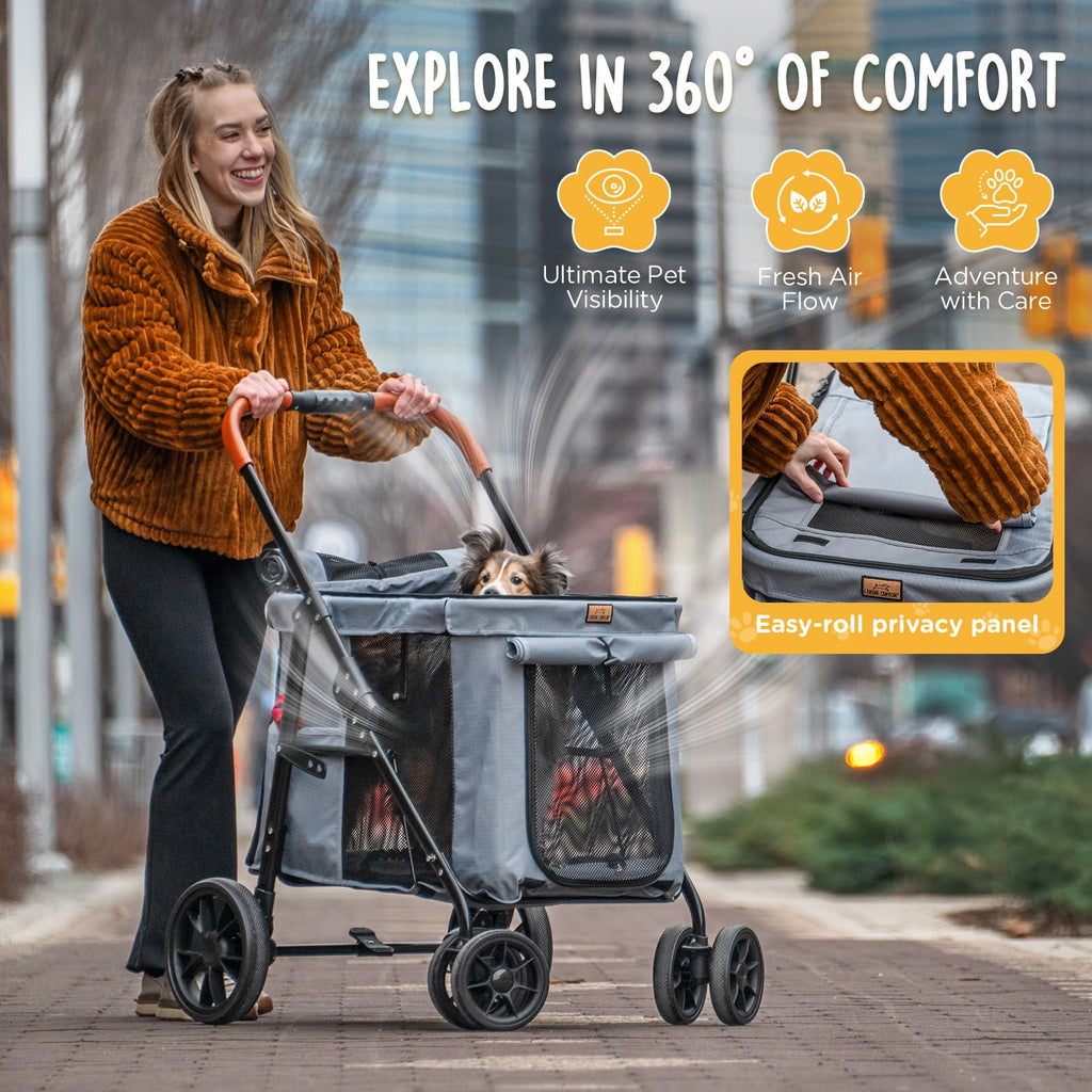 Heavy Duty Foldable Pet Stroller with All-Terrain Wheels, 55 lbs Capacity, Grey M636078