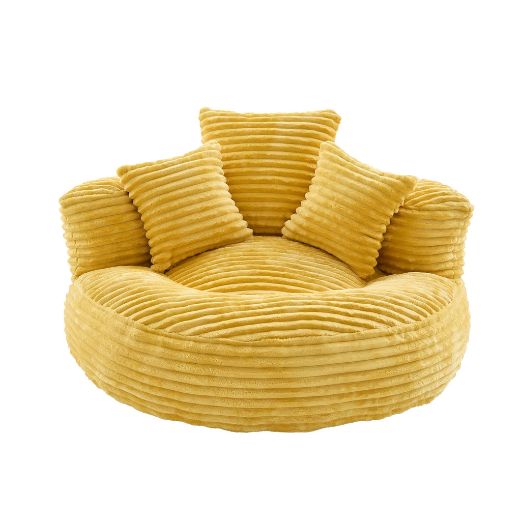 Oversized Memory Foam Bean Bag Chair with Pillows and Backrest, Mustard Yellow A893316