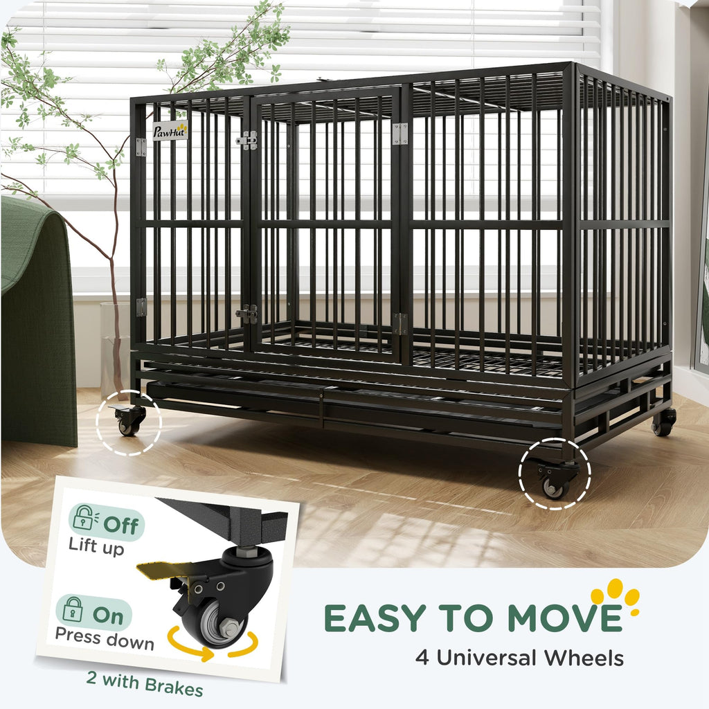 48" Heavy Duty Metal Dog Crate with Lockable Wheels Z135