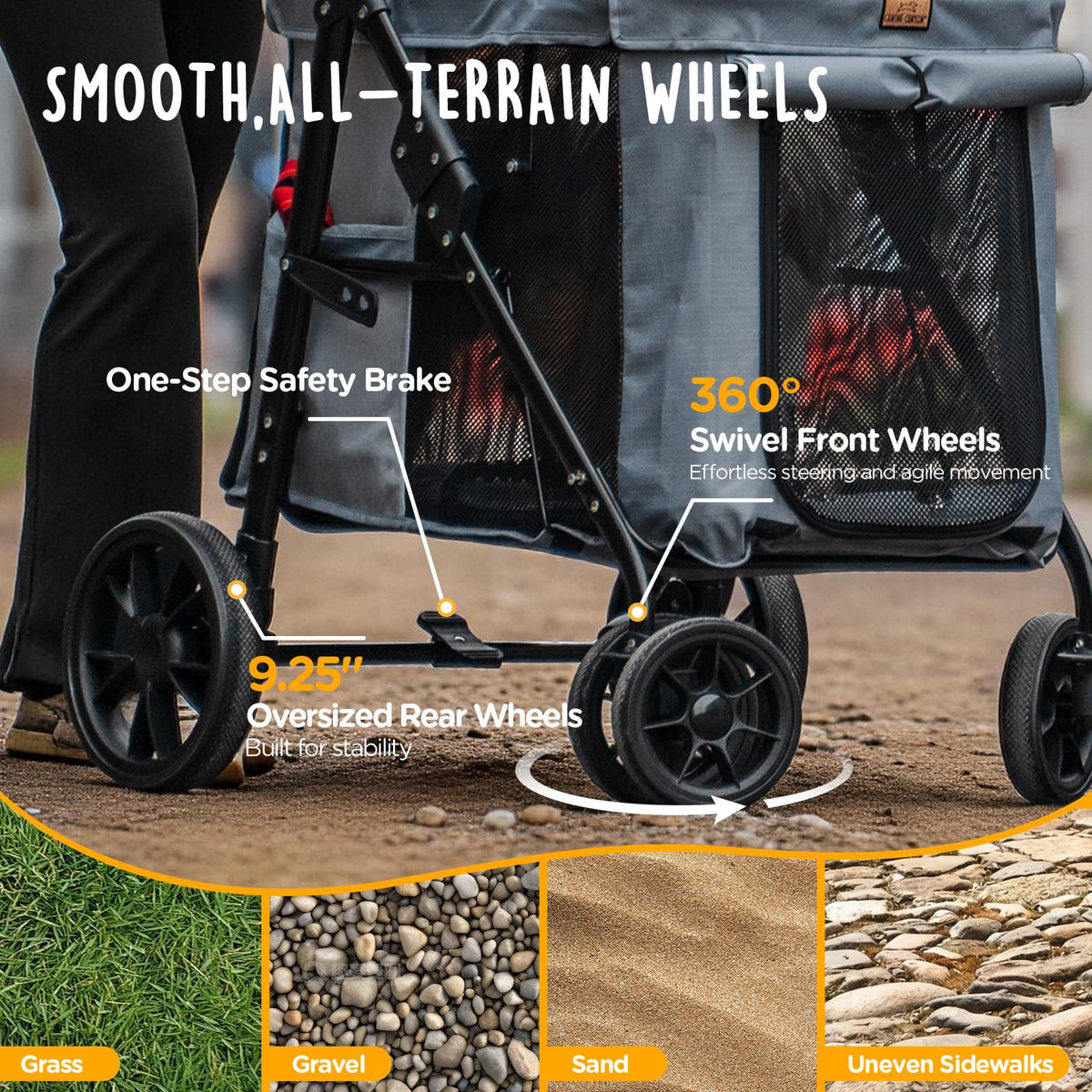 Heavy Duty Foldable Pet Stroller with All-Terrain Wheels, 55 lbs Capacity, Grey M636078