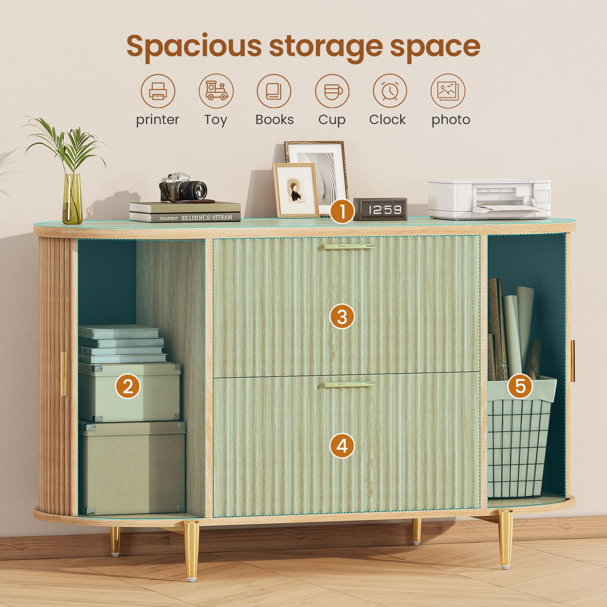 2 Drawer File Cabinet with 2 Sliding Door T44142