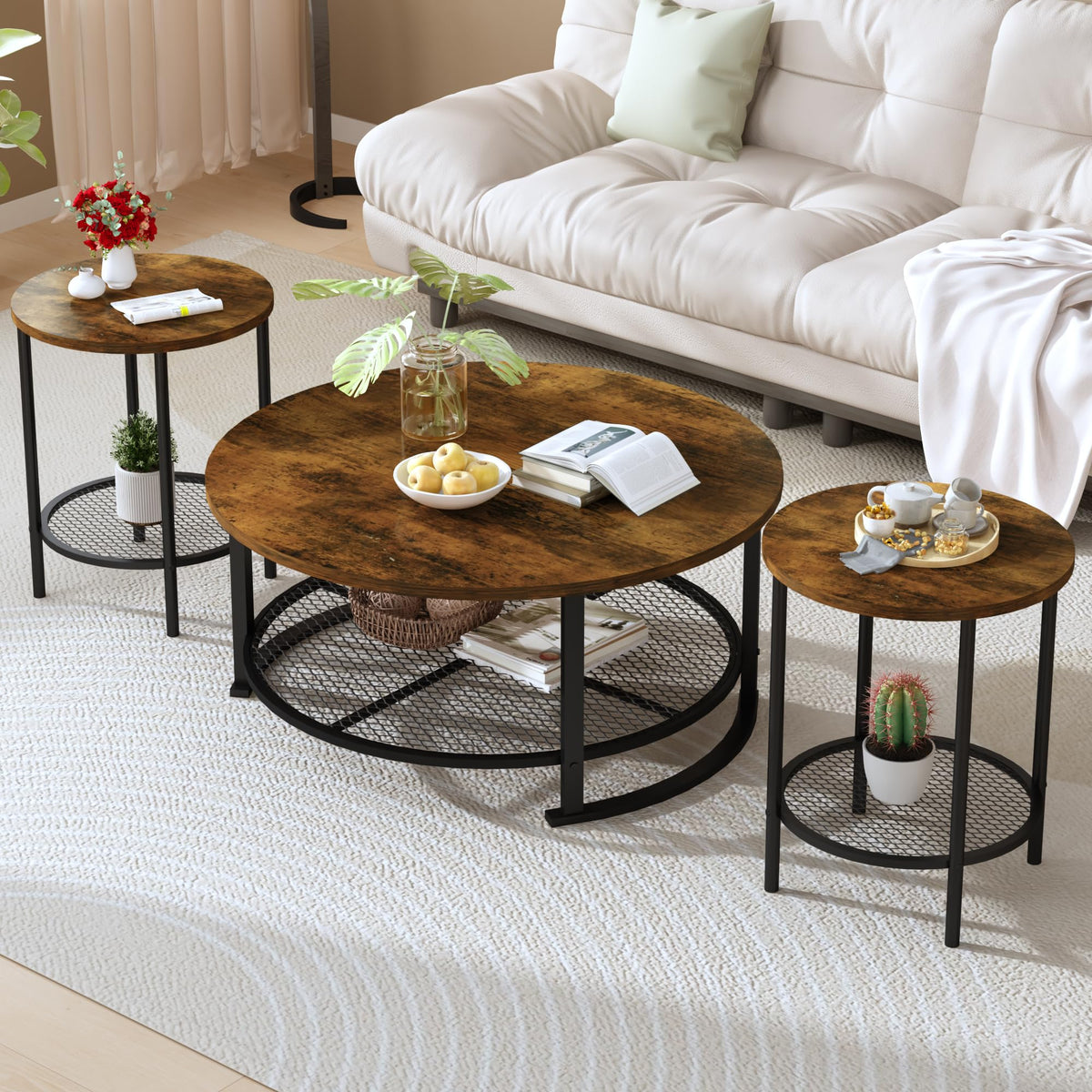 3-Piece Round Coffee Table Set with Storage C72956