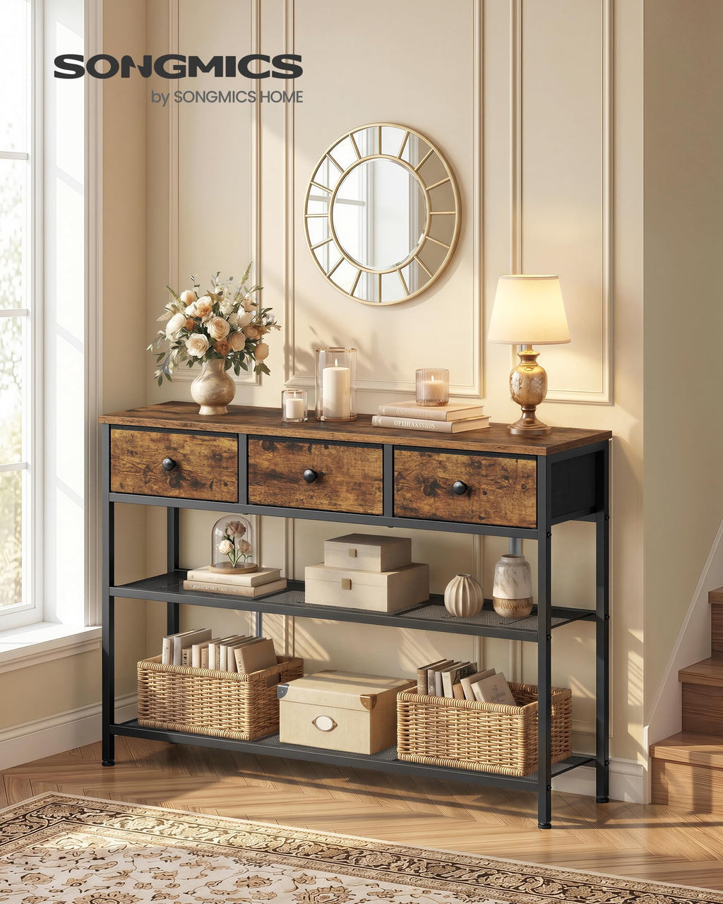 Console Table with 3 Fabric Drawers T229
