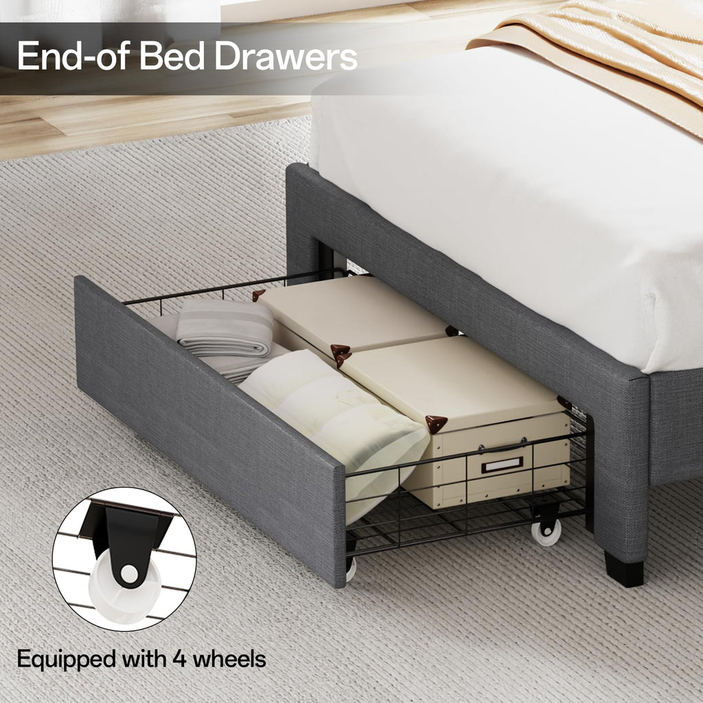 Twin Size Upholstered Bed Frame with Storage Headboard and Drawers D49587