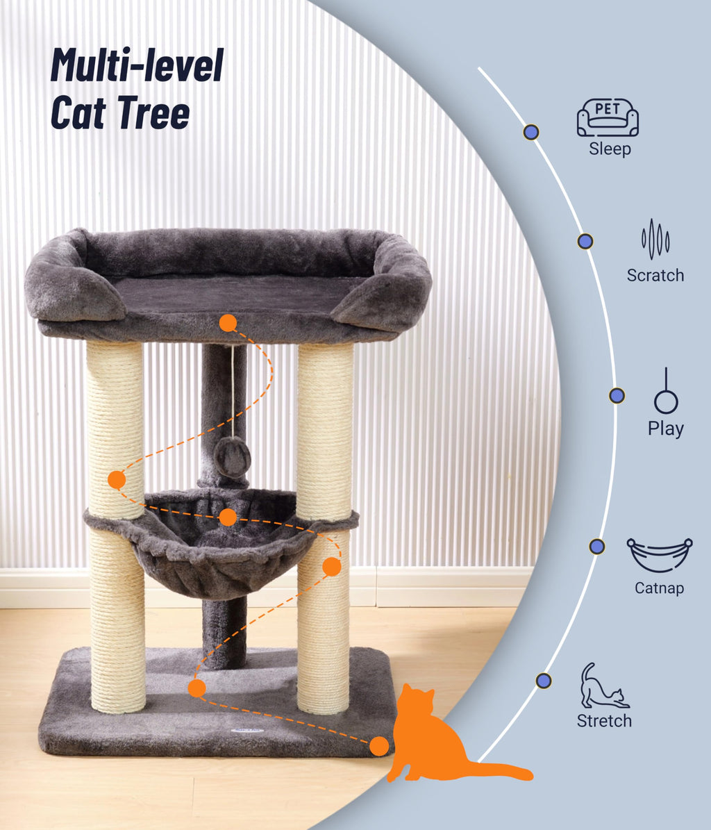 28" Cat Tree with Hammock and Removable Cover Y235