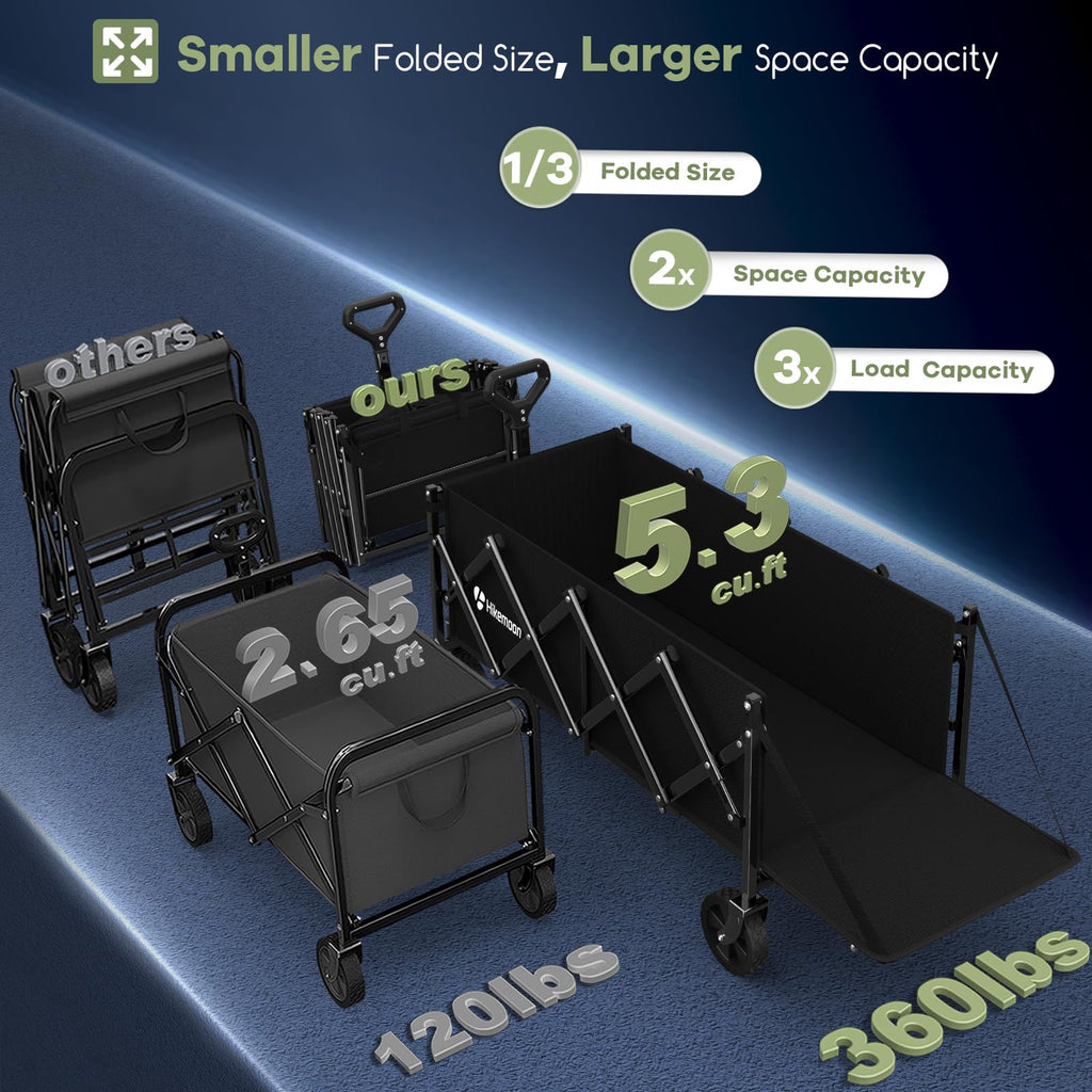 43'' Extra Long Folding Wagon with Extended Tailgate, Black V46072
