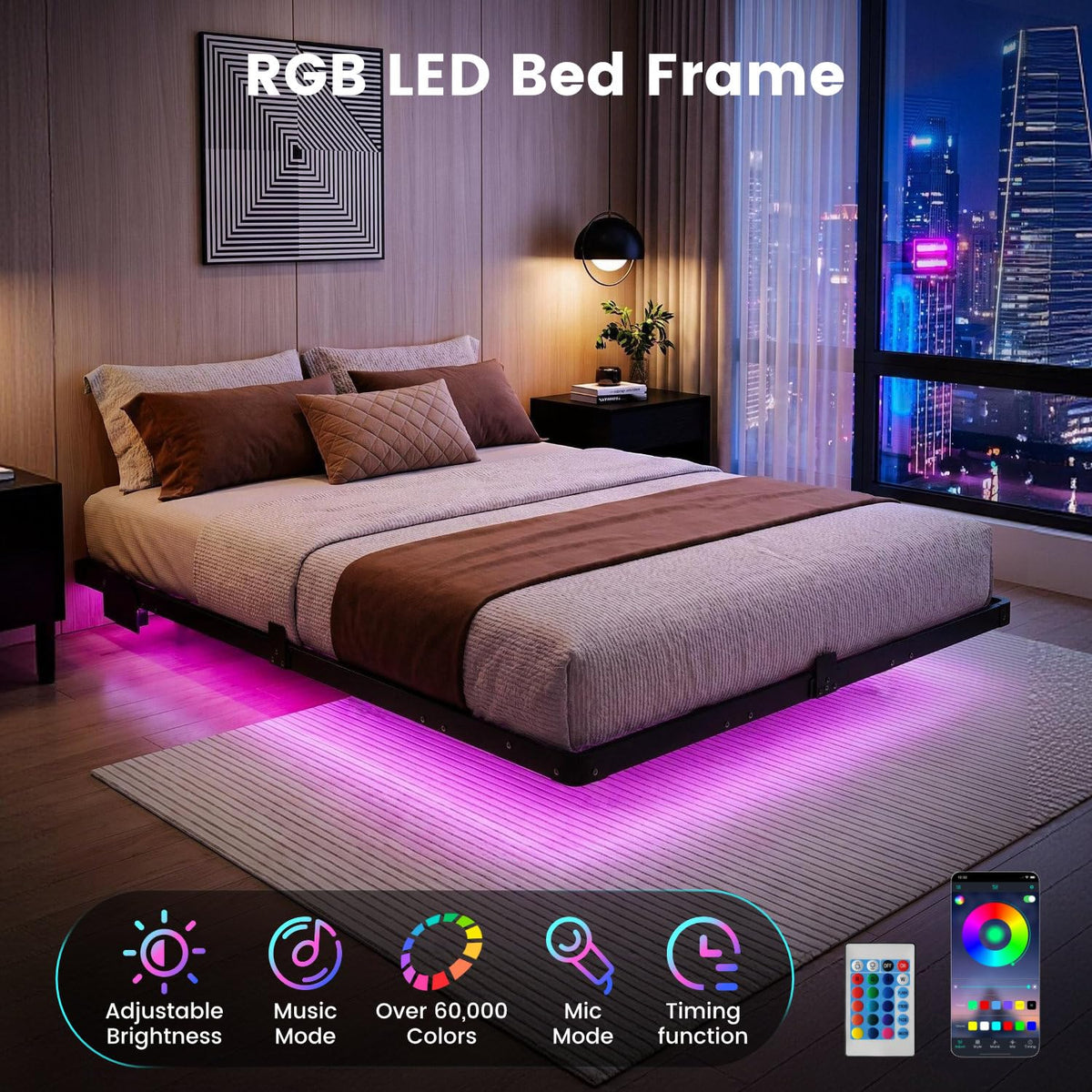 Full Floating Bed Frame with LED Lights D52016