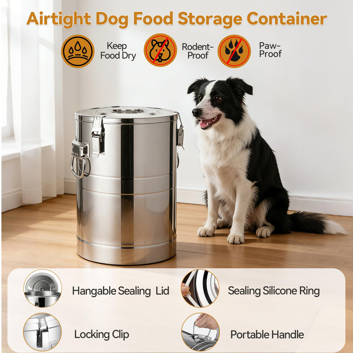 Stainless Steel Dog Food Storage Container with Scoop G900912