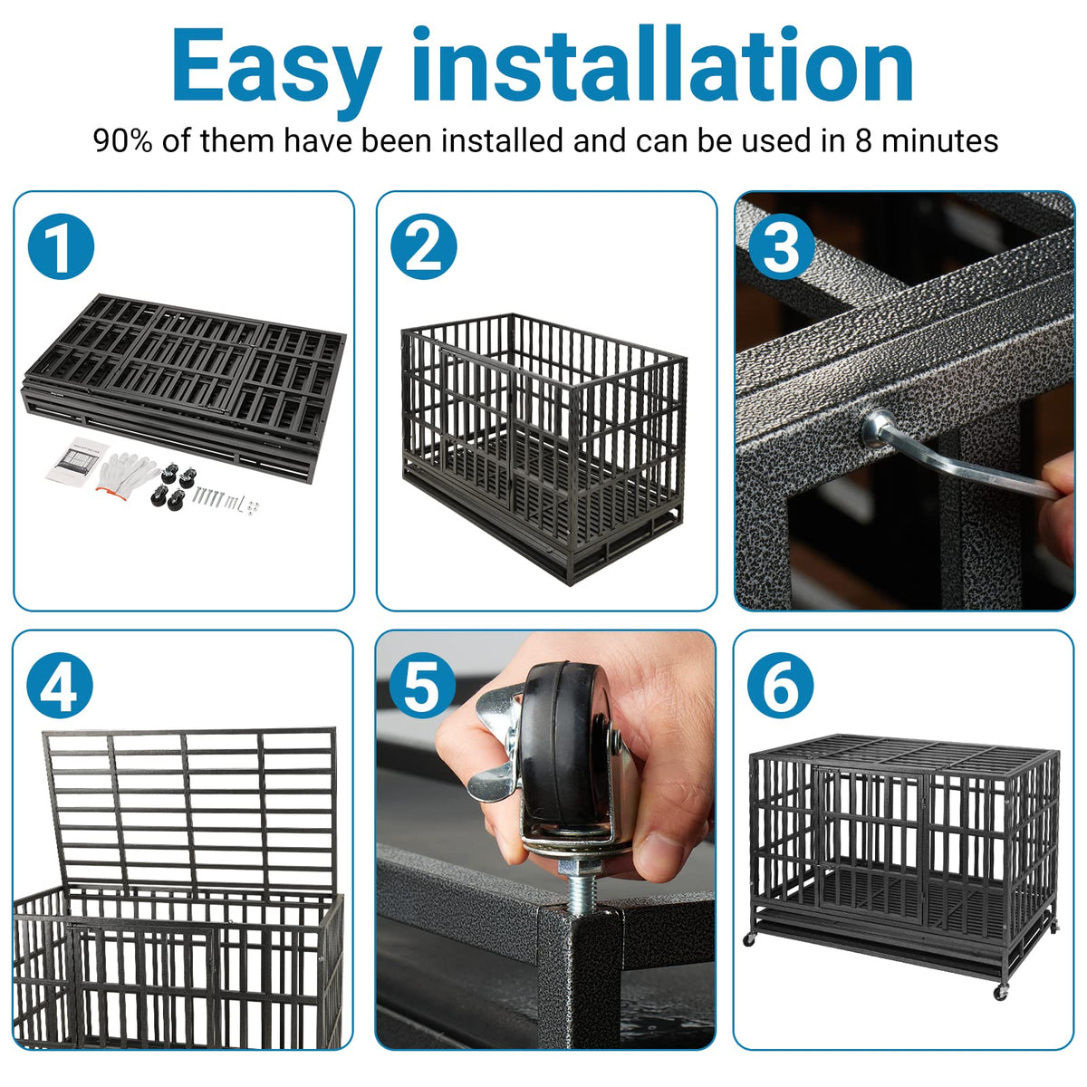 48 Inch Heavy Duty Dog Crate Kennel with Wheels X353739