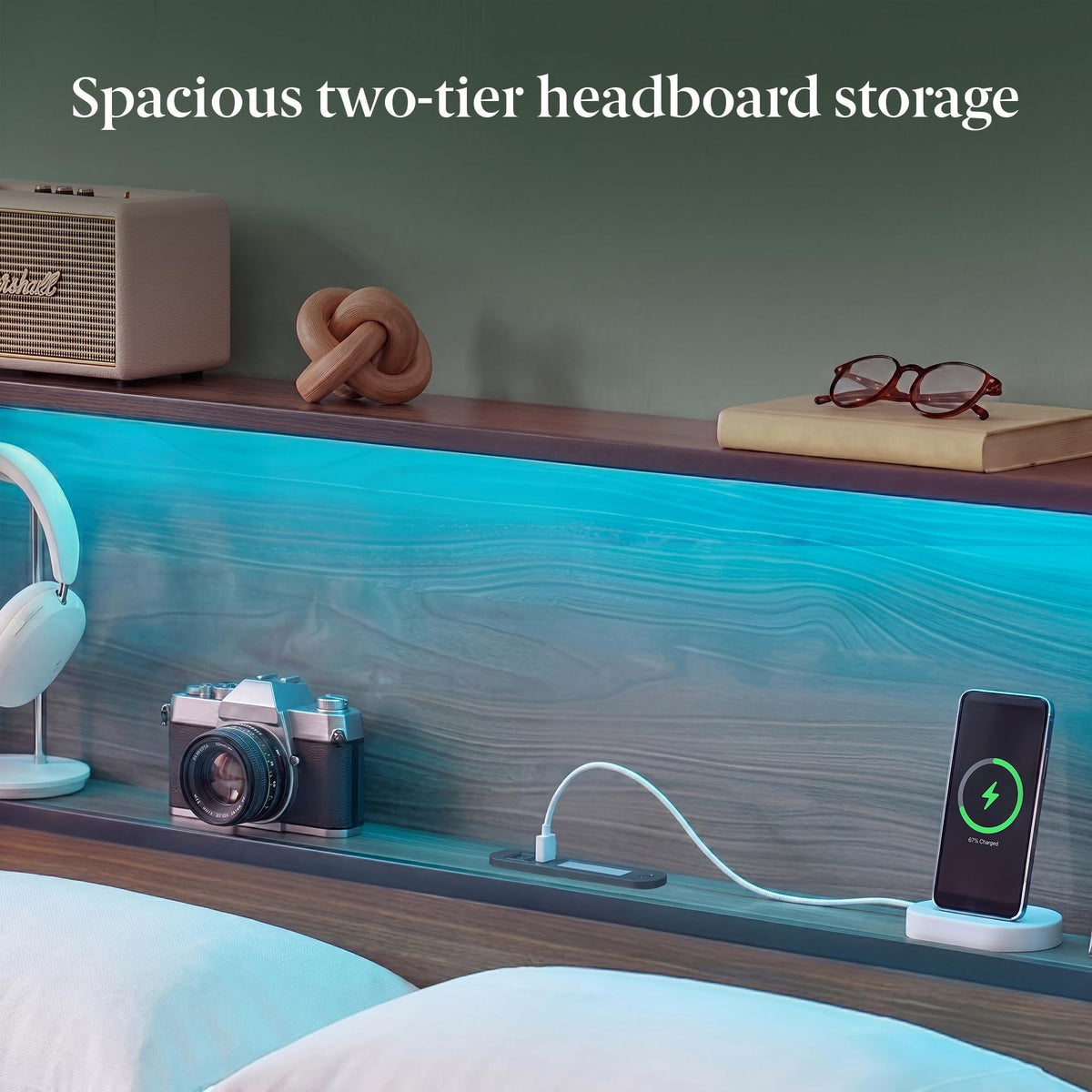 Full Platform Bed Frame with LED Lights and USB Charging Station X137