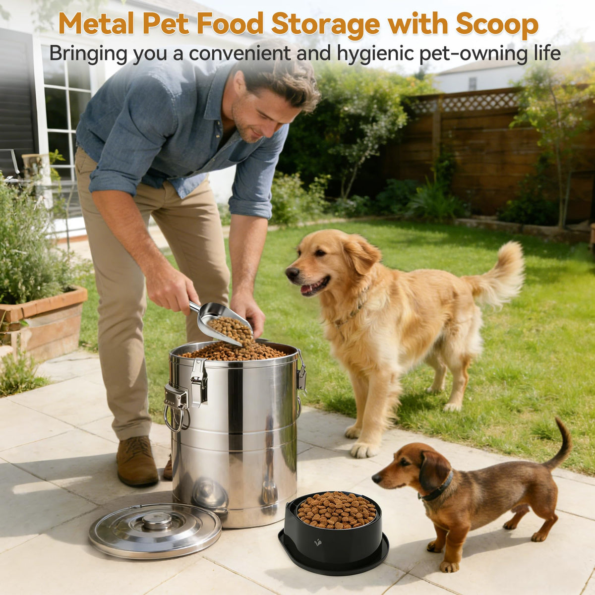 Stainless Steel Dog Food Storage Container with Scoop G900912