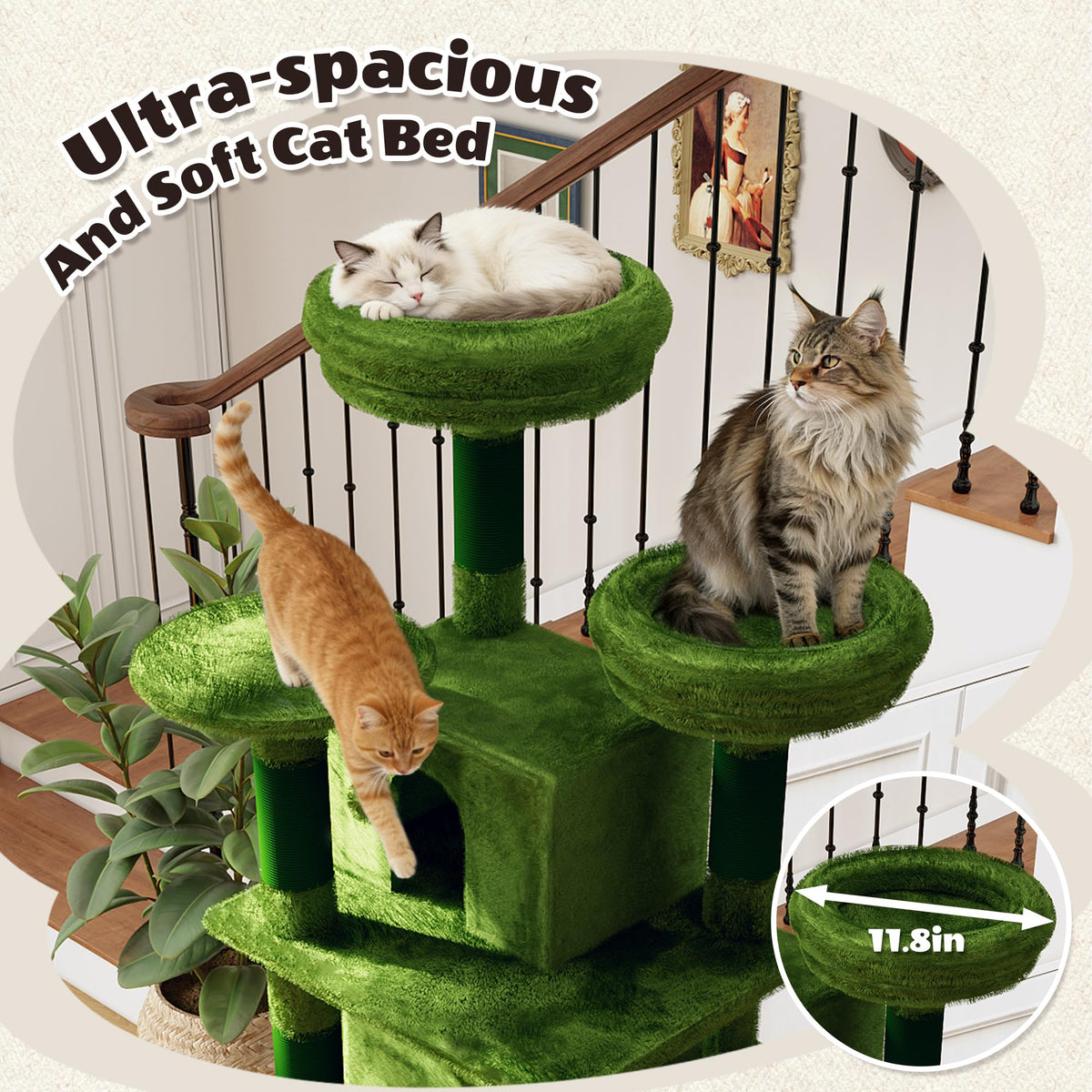 70.87'' Cat Tree Tower with Scratching Post and Hanging Hammock R7379