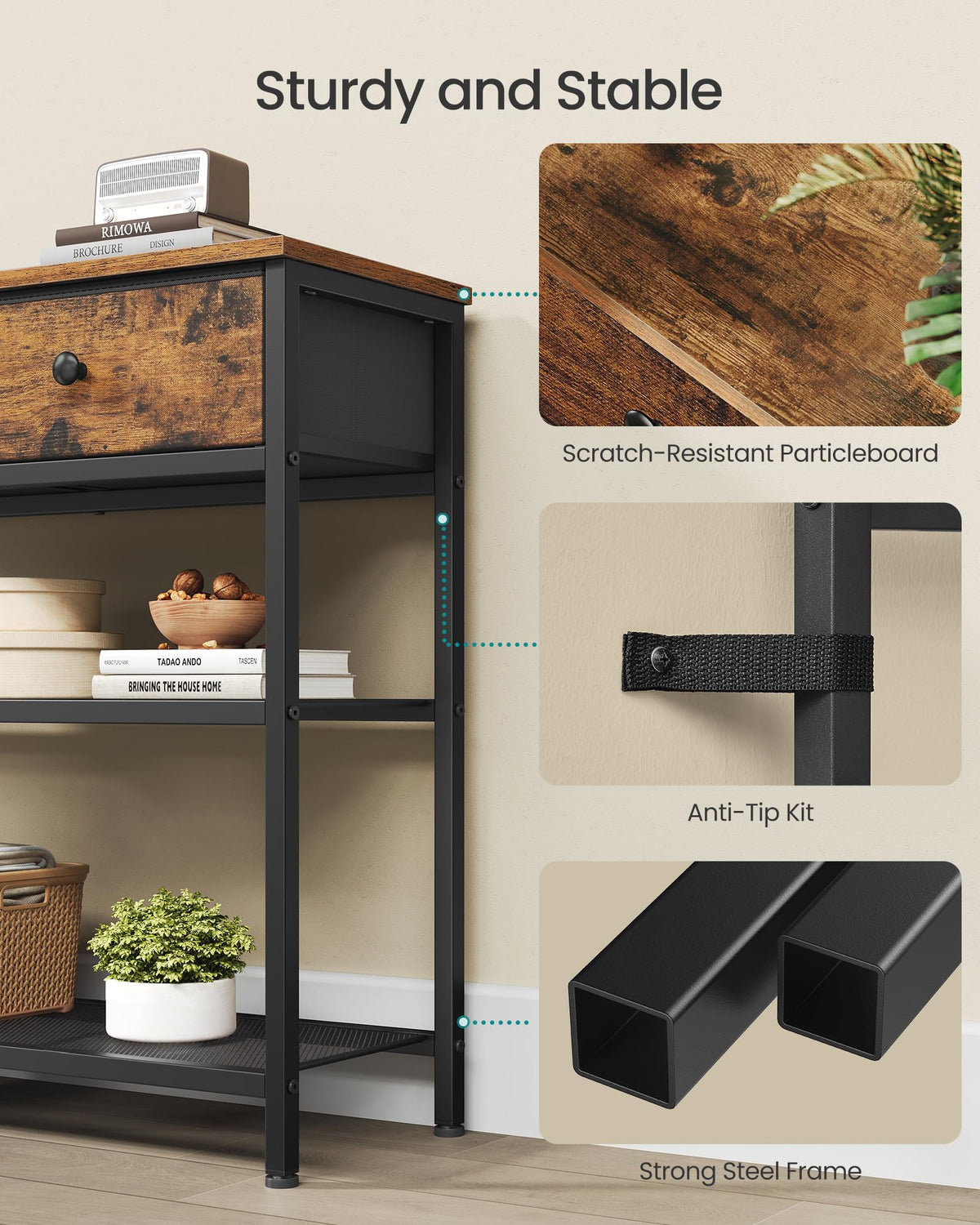 Console Table with 3 Fabric Drawers T229