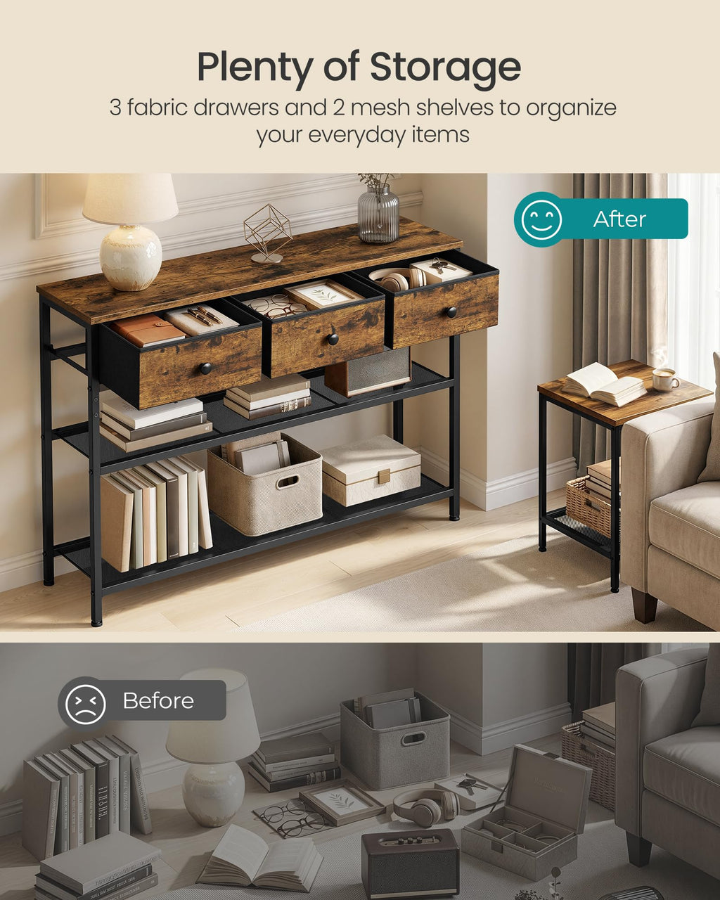 Console Table with 3 Fabric Drawers T229