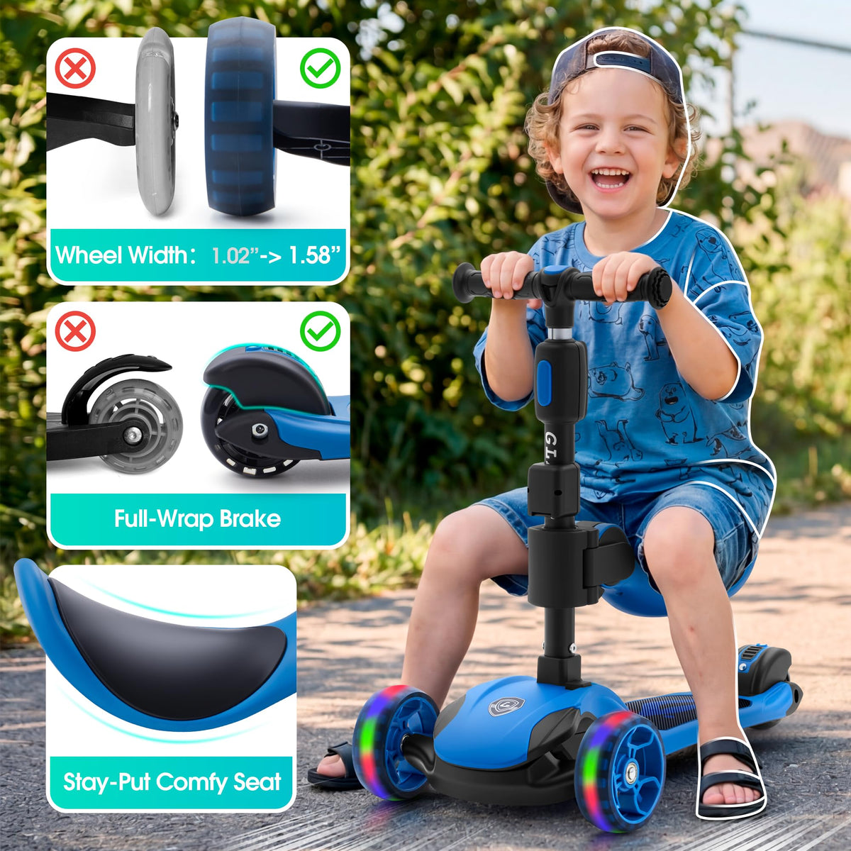 2-in-1 Folding 3 Wheel Kick Scooter N807310