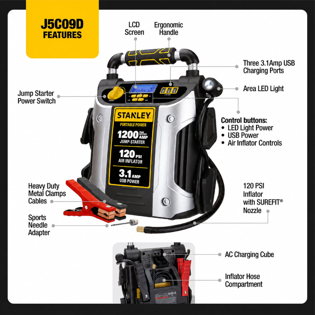 1200 Peak Amp Jump Starter with 120 PSI Inflator H237635