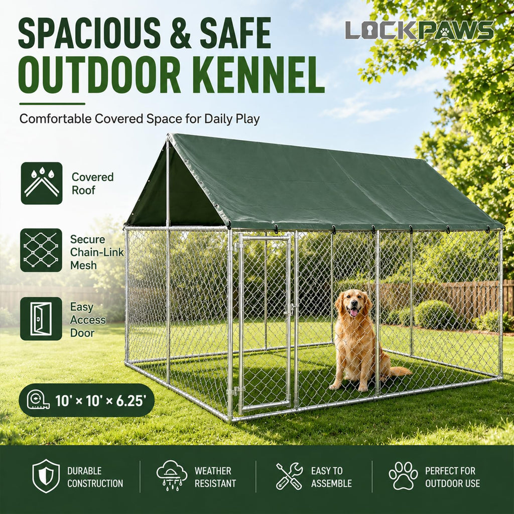 10x10FT Heavy Duty Galvanized Steel Outdoor Dog Kennel N412869