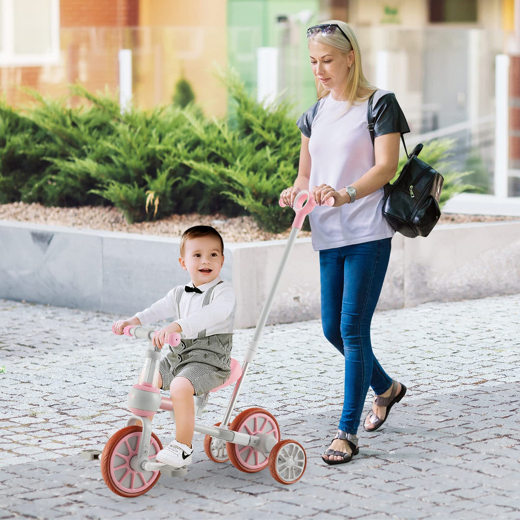 4 in 1 Tricycle with Adjustable Seat & Push Handle, Removable Pedals & Training Wheels, Pink K721