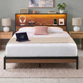 Full Platform Bed Frame with LED Lights and USB Charging Station X137