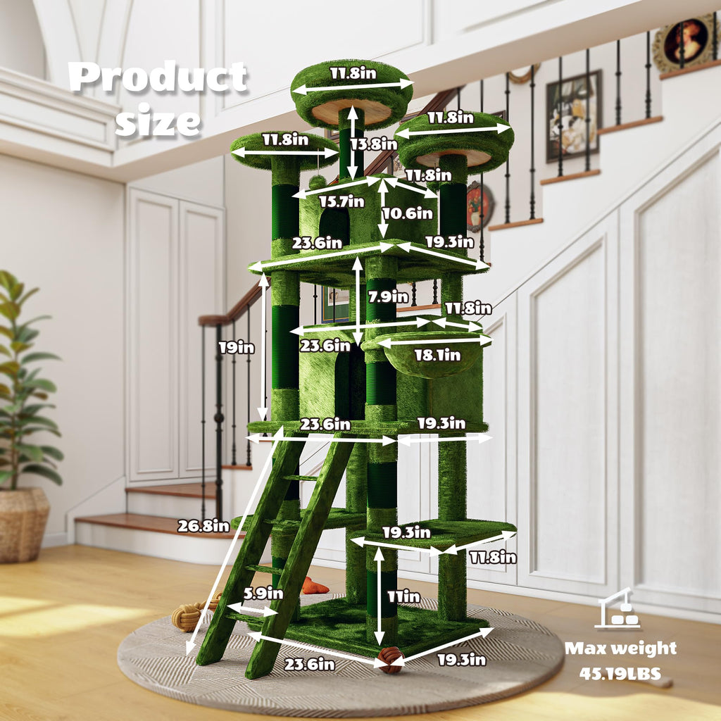 70.87'' Cat Tree Tower with Scratching Post and Hanging Hammock R7379