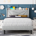 Light Gray Upholstered Twin Bed Frame with Storage Headboard T37526