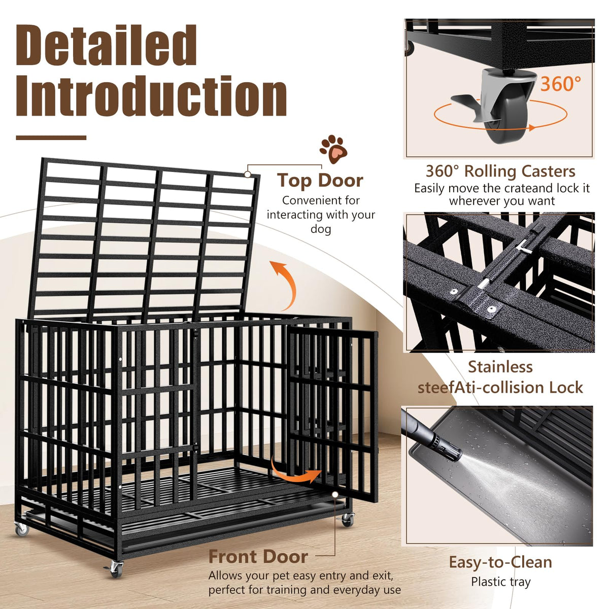 48 Inch Heavy Duty Dog Crate Kennel with Wheels X353739