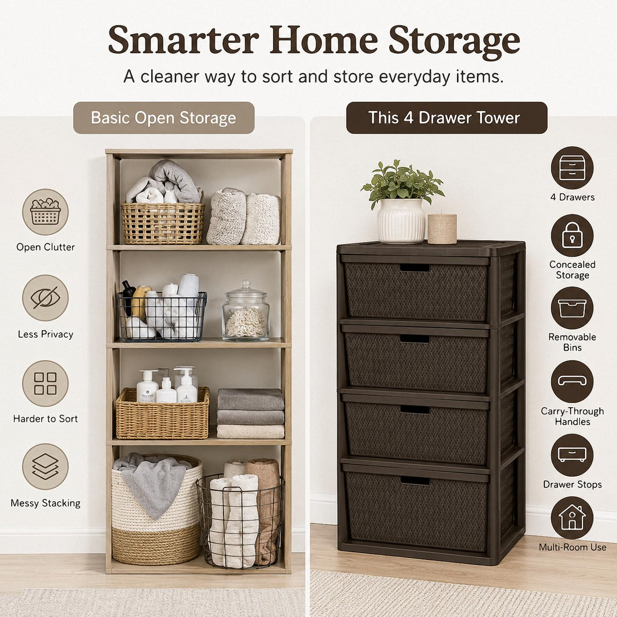 Brown 4 Drawer Plastic Storage Organizer P9453