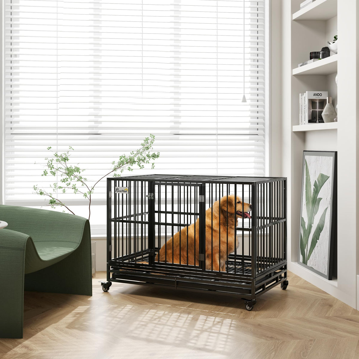 48" Heavy Duty Metal Dog Crate with Lockable Wheels Z135