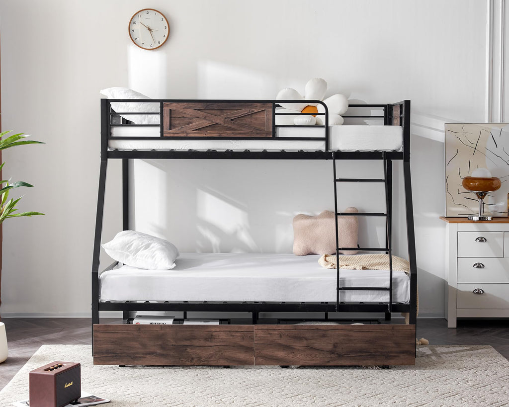 Twin Over Full Metal Bunk Bed with 2 Storage Drawers Z1068