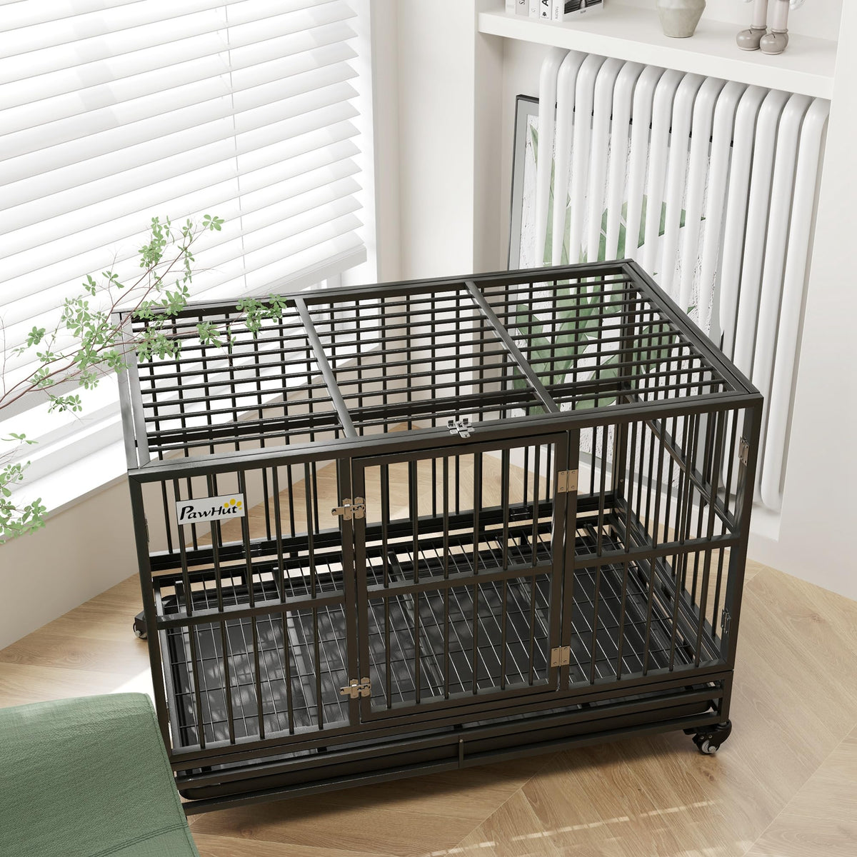 48" Heavy Duty Metal Dog Crate with Lockable Wheels Z135