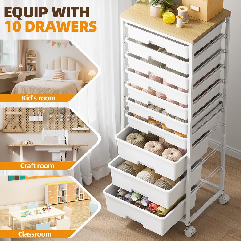 Rolling Storage Cart with 10 Drawers, White V629439