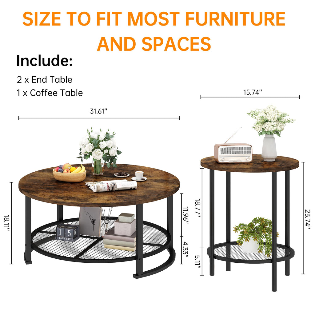 3-Piece Round Coffee Table Set with Storage C72956