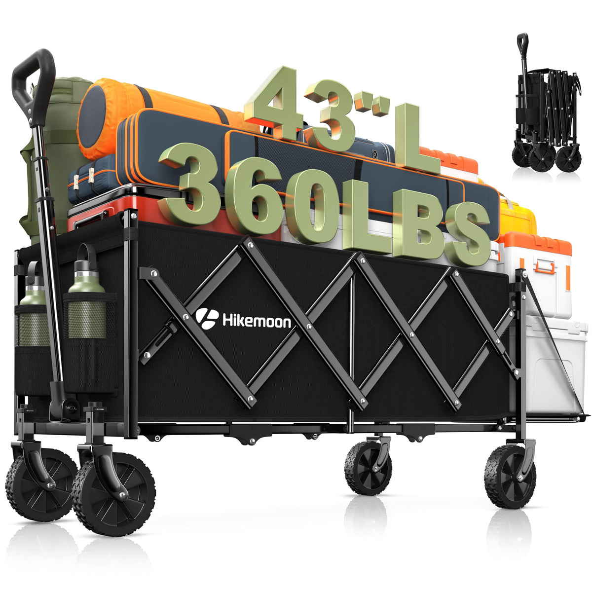 43'' Extra Long Folding Wagon with Extended Tailgate, Black V46072
