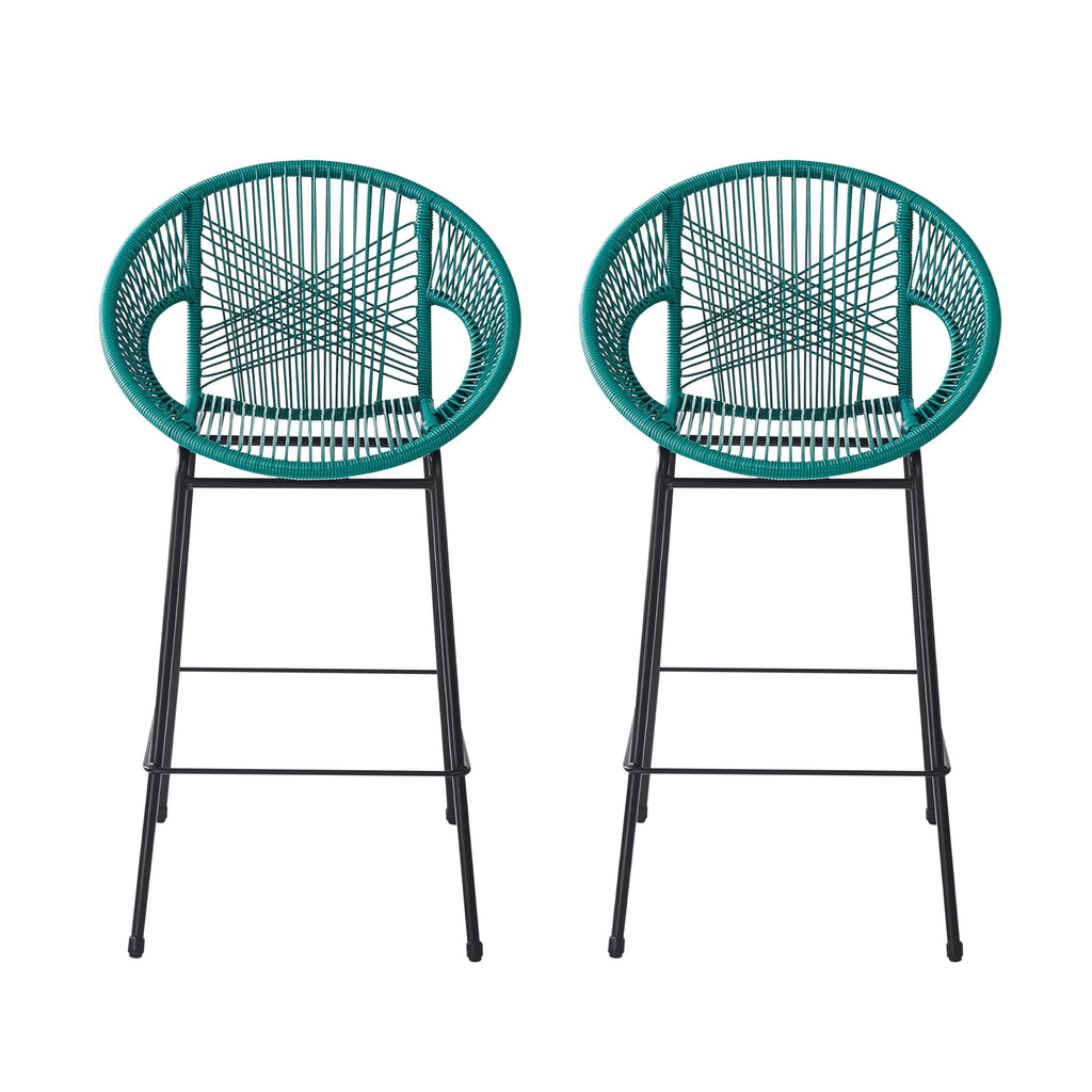 Teal Faux Wicker Outdoor Bar Stool, Set of 2 X67805