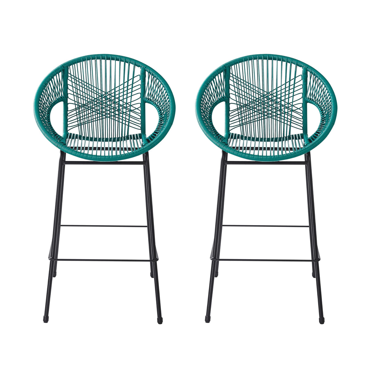 Teal Faux Wicker Outdoor Bar Stool, Set of 2 X67805