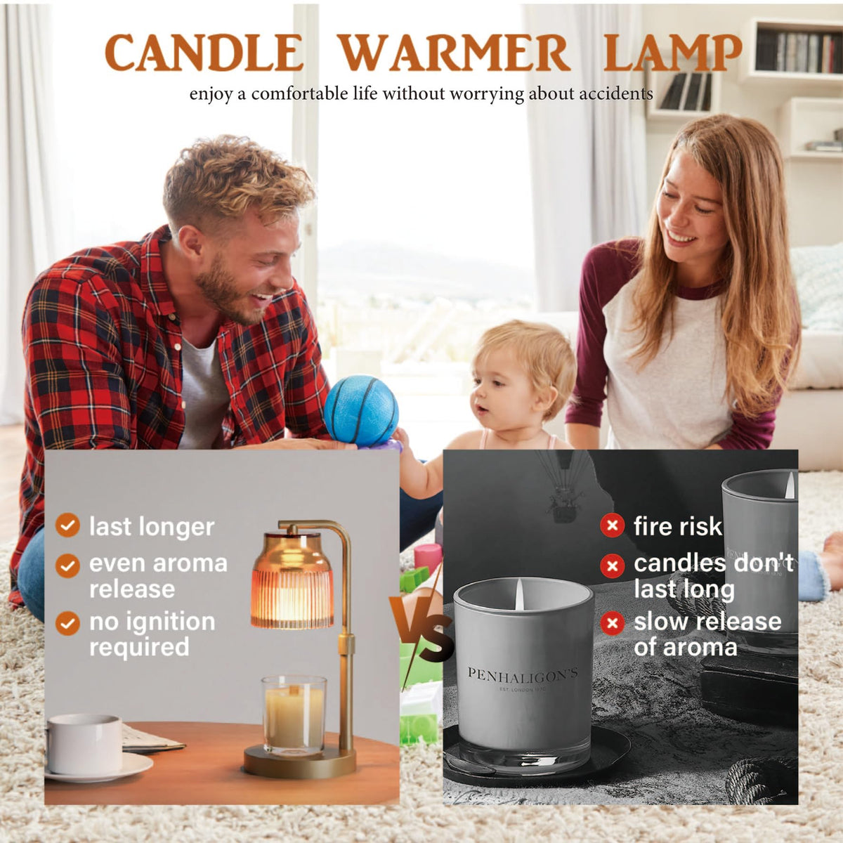 Candle Warmer Lamp with Timer Dimmer Adjustable Height I77289