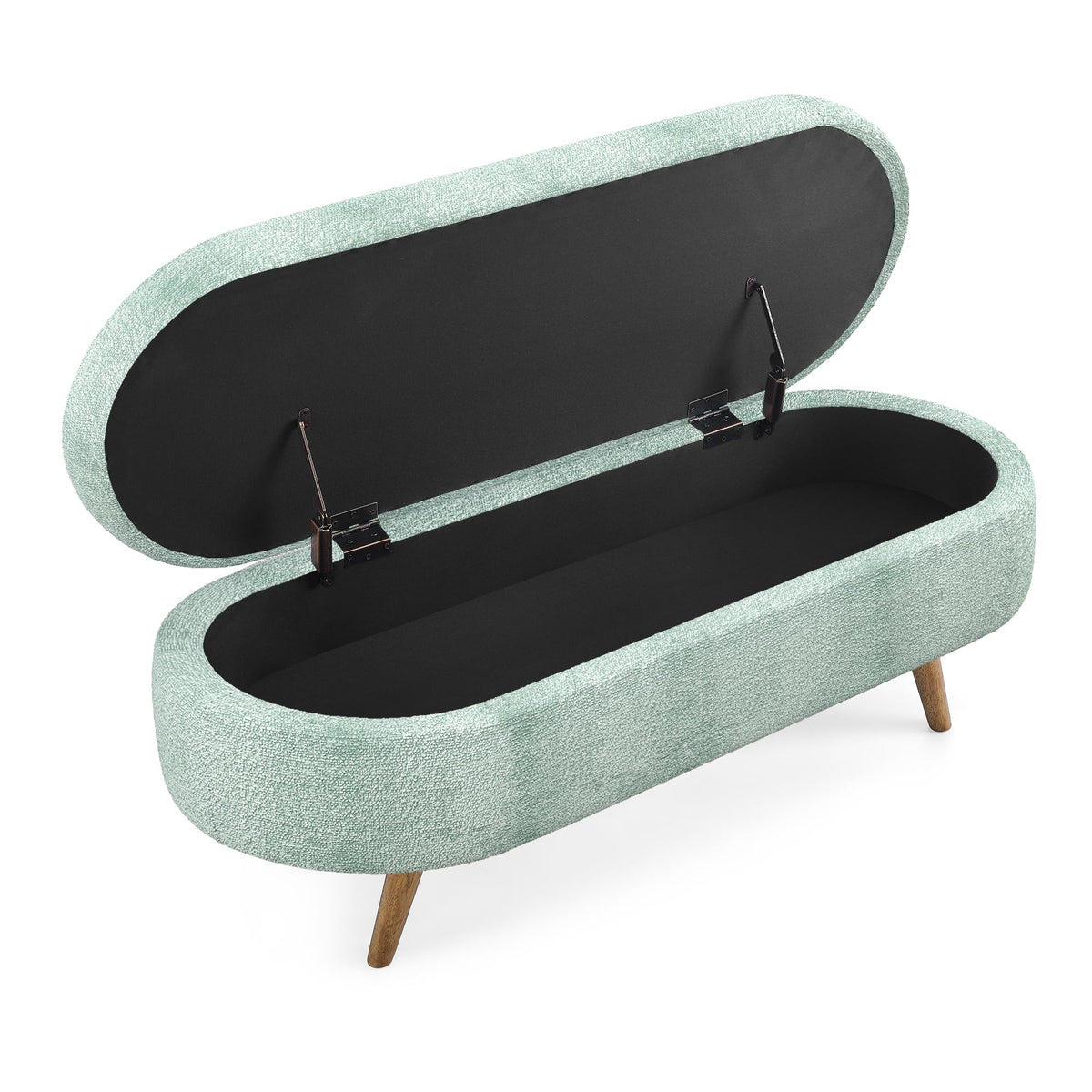 Oval Storage Bench with Rubber Wood Legs Gray Z80629
