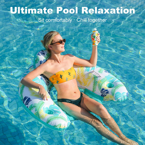 2 Pack Inflatable Pool Float Chair with Cup Holder A635