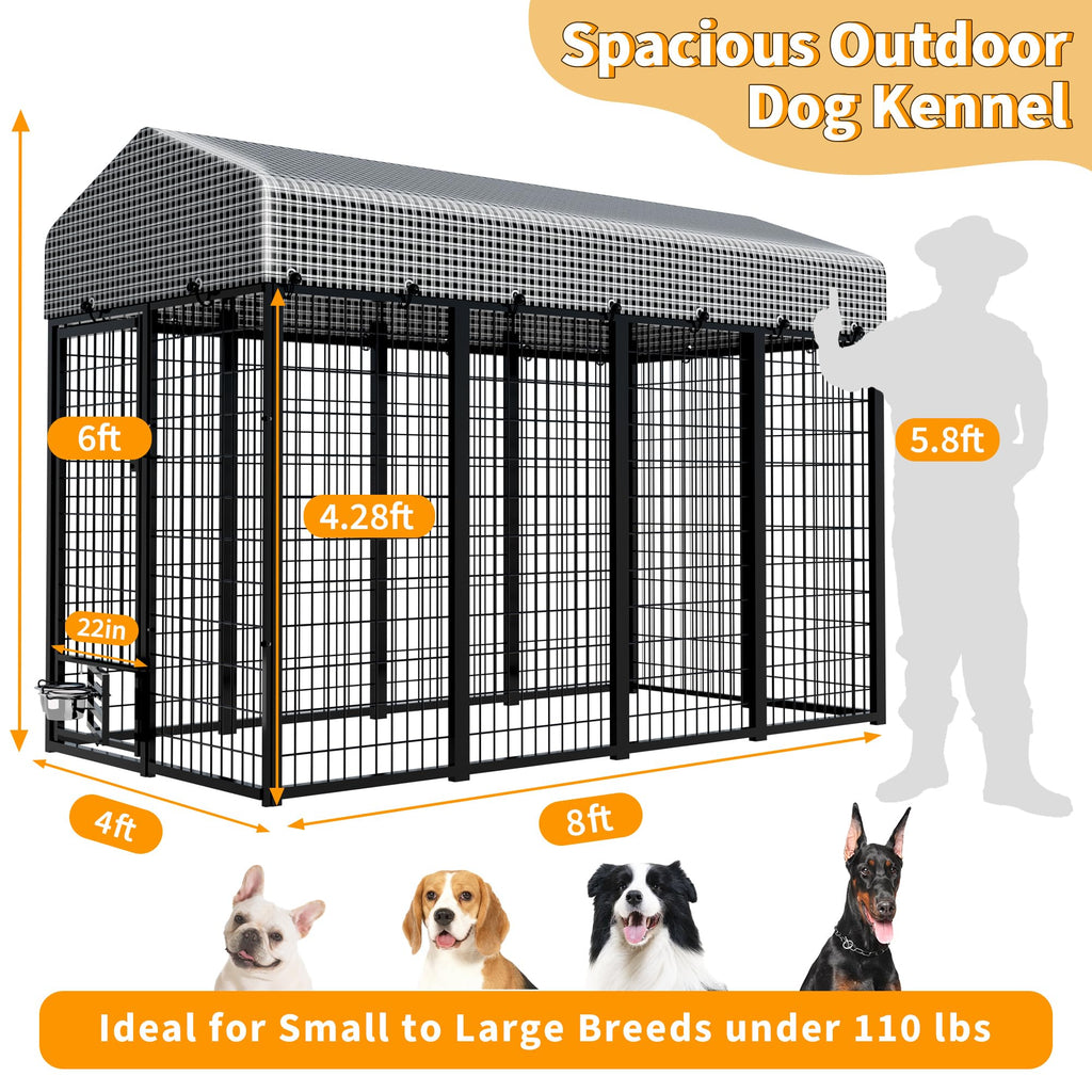 Large Heavy-Duty Dog Kennel with Roof, 4x8x6 Ft N97453