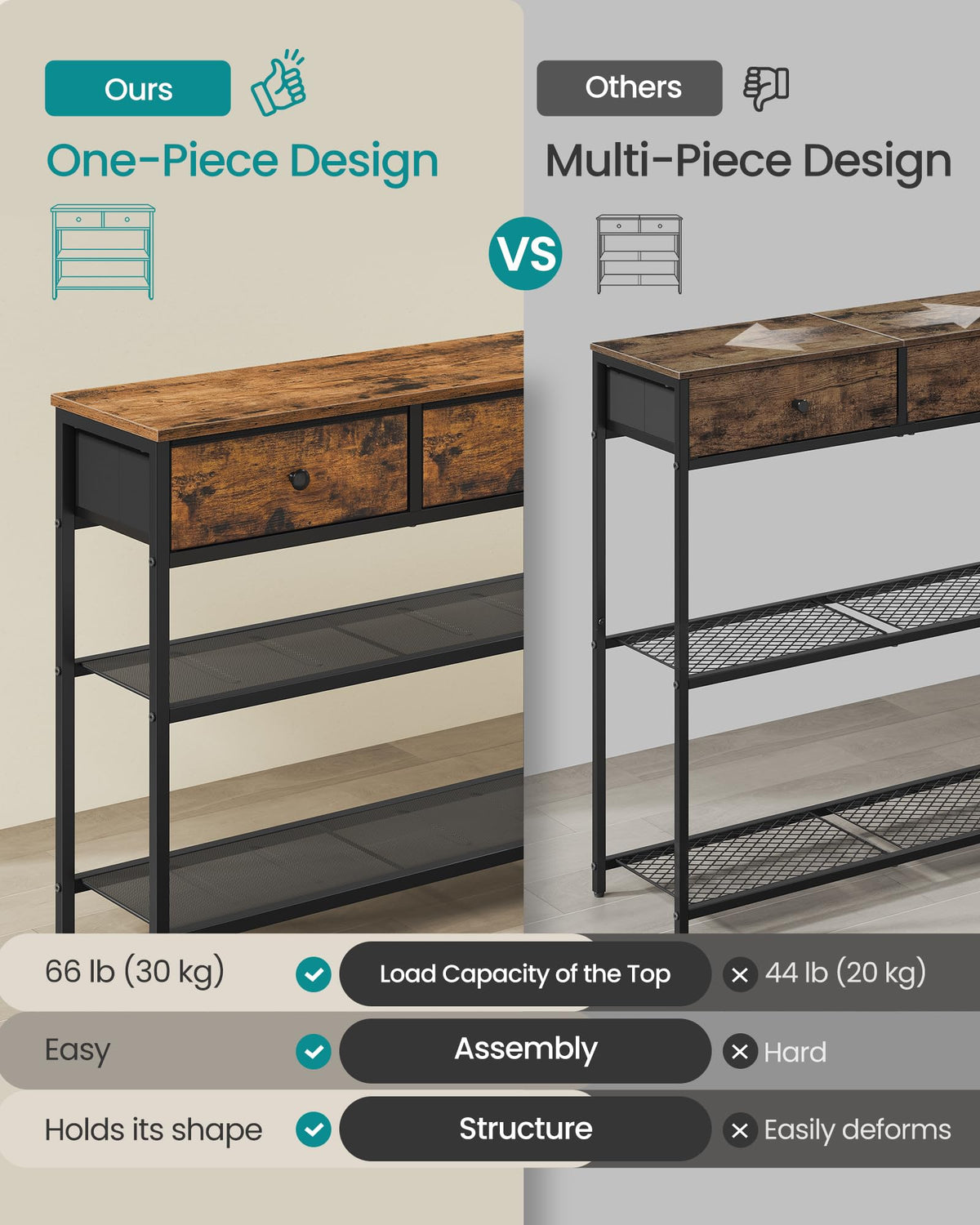 Console Table with 3 Fabric Drawers T229